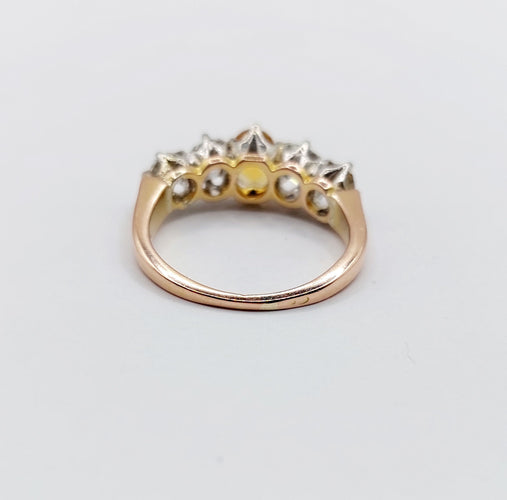 Bague jarretière antique en or rose 18k et platine, citrine et diamants