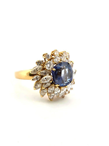 Bague 56 Anello en or jaune 18 kt avec saphir et diamants 58 Facettes