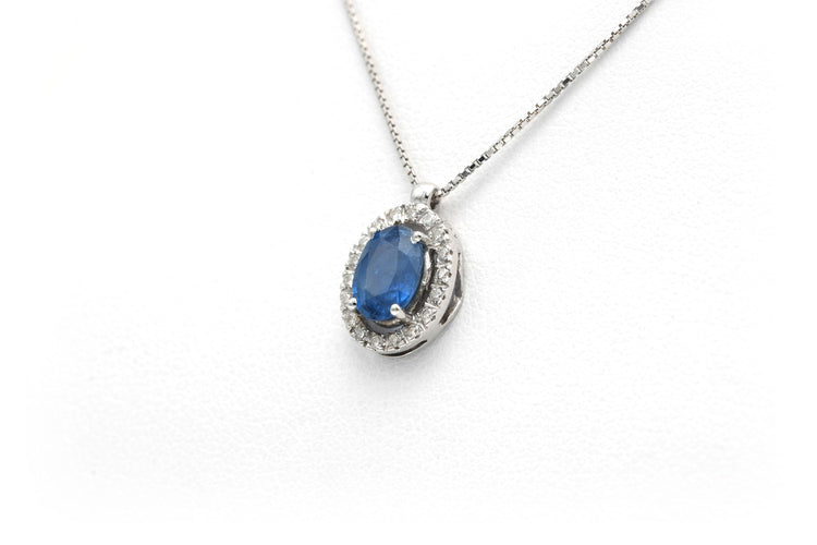 Collier Collier contemporain en or blanc 18 carats serti d'un saphir et de diamants 58 Facettes 21886