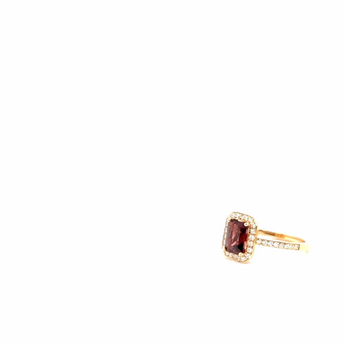 Bague 54 Bague en or rose 18 carats avec tourmaline taille émeraude et pavage de diamants 58 Facettes