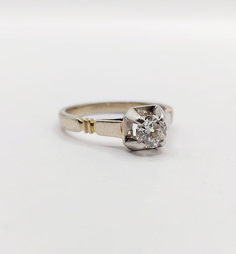 Bague 52 Bague solitaire Art déco en or blanc 18k et platine, diamant 0,43 carat 58 Facettes A06462