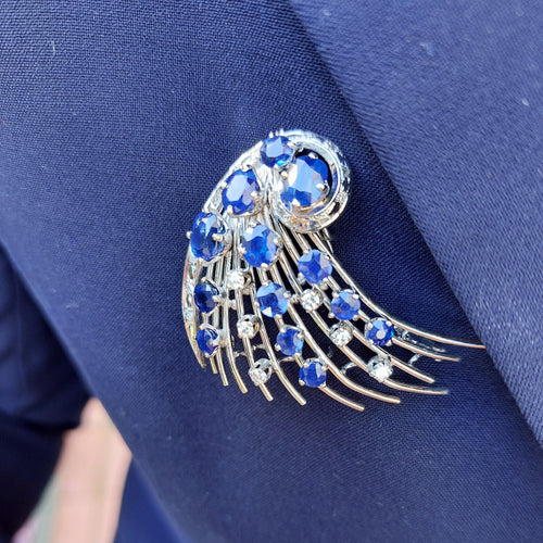 Broche BROCHE HIPPIAS or blanc diamants saphirs 1960 58 Facettes BC2411SA