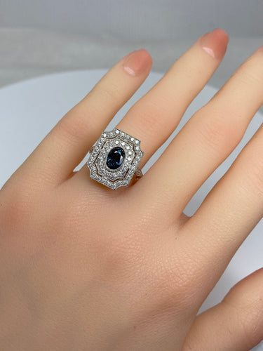 Bague 50 Bague Art Deco en Or jaune, diamants et saphir 58 Facettes