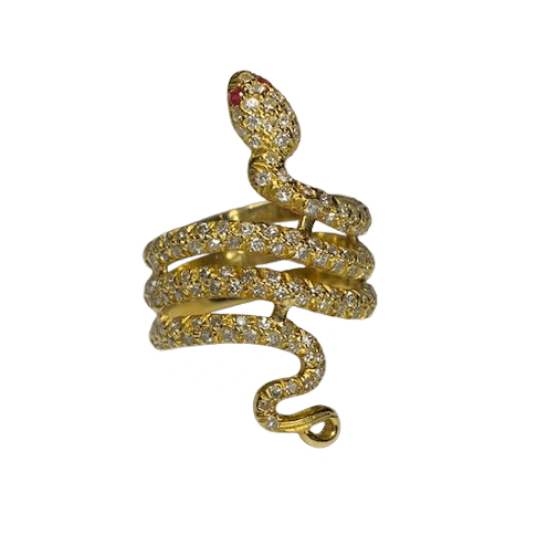 Bague 55 Bague serpent or jaune diamants 58 Facettes