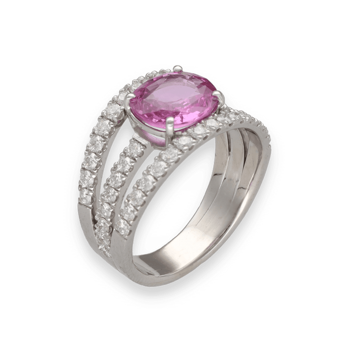 Bague 54 Bague or blanc avec saphir rose et diamant brillants 58 Facettes