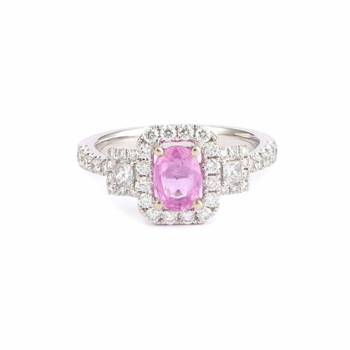 Bague 53 Bague Saphir Rose Diamants Or Gris 18 Carats 58 Facettes BSR70