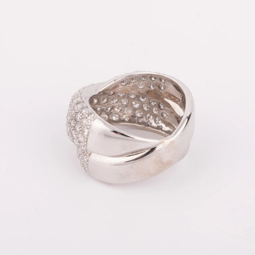 Bague 56 Bague or gris croisée entièrement pavée de diamant 58 Facettes