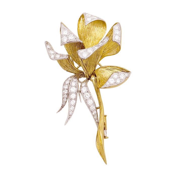 Broche Broche vintage, "Iris", or jaune, platine, diamants. 58 Facettes 34139