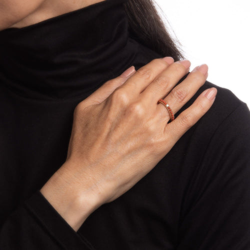 Bague Bague d'éternité en or jaune 14 carats, corail rouge méditerranéen et diamants, taille 6, bijoux fins 58 Facettes G11707