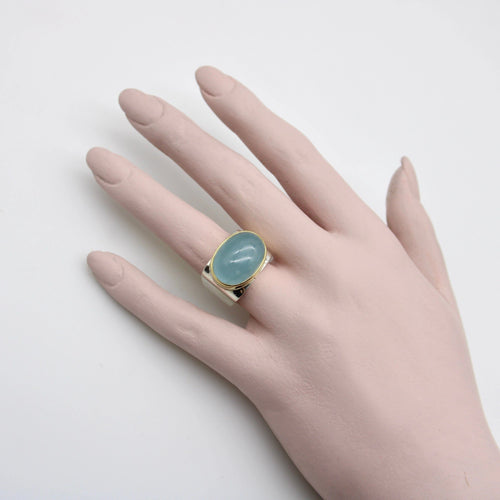 Bague Modernist 18K Gold and Sterling Silver Ofiesh Aquamarine Ring 58 Facettes