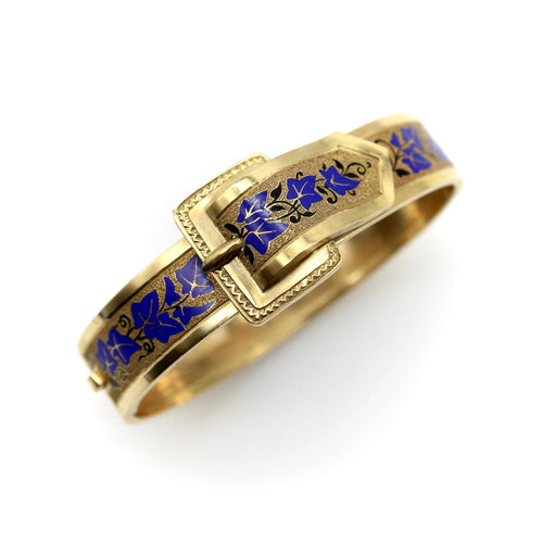 Bracelet Bracelet à boucle en or 14 carats avec émail bleu victorien 58 Facettes A2000K