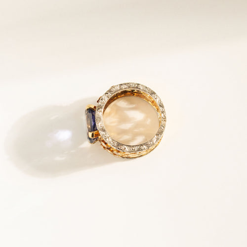 Exklusiver Cocktailring aus 18K Gelb- & Weißgold mit Tansanit & Diamanten – pure Goldschmiedekunst