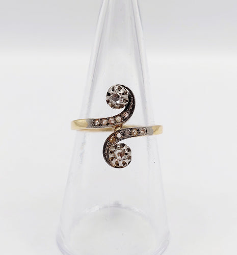 Bague 52 Bague marquise toi et moi antique or jaune 18k et platine diamants taille roses (circa 1900) 58 Facettes A05981