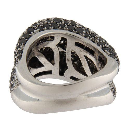 Bague 54 Bague vague en or blanc pavée de diamants noirs et blancs 58 Facettes G3851