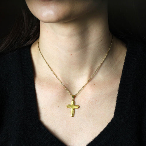 Collier Croix or jaune lisse et mat 58 Facettes 24-327A