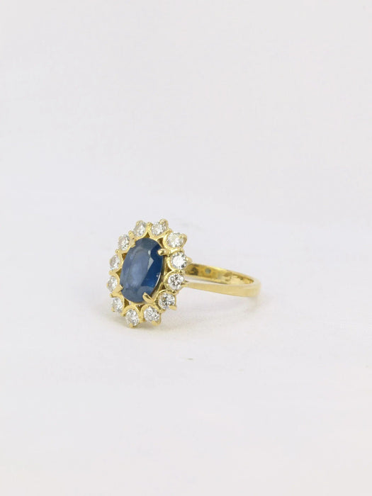 Bague Bague marguerite vintage or diamants saphir ovale 58 Facettes J164