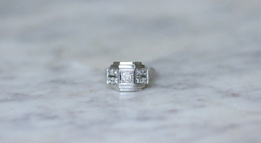 Bague Bague Art Deco Diamants Or Blanc et Platine 58 Facettes