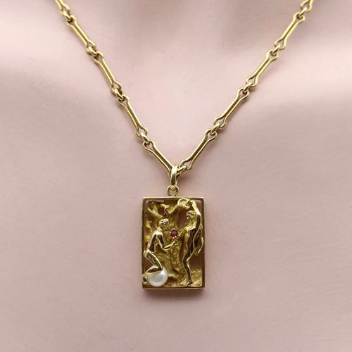 Pendentif Pendentif vintage Adam et Ève en or 14 carats avec rubis et perle 58 Facettes