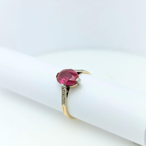 Bague Solitaire en or jaune diamants et rubis 58 Facettes 25165