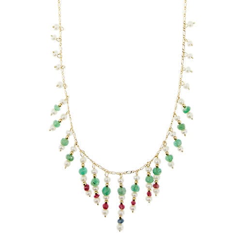 Collier en or jaune avec perles et pierres précieuses