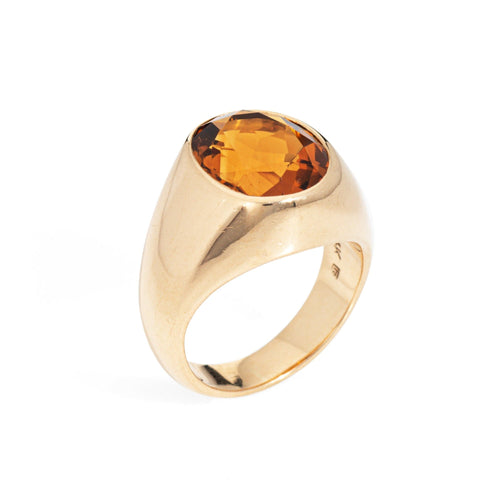 Chevalière en or jaune 6 carats avec citrine de Madère