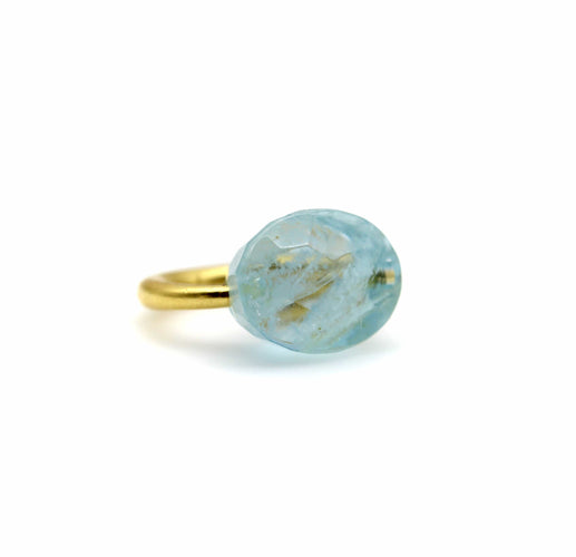 Bague 22K Gold Marie-Hélène de Taillac Milky Aquamarine Cabochon Ring 58 Facettes