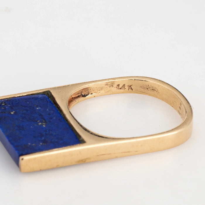 Bague 49.5 Bague empilable carrée Lapis Lazuli des années 70 vintage Or jaune 58 Facettes G13406