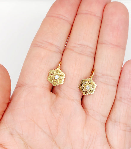 Boucles d'oreilles Dormeuses victorienne or rose, étoile et fleurs (circa 1880) 58 Facettes A05268