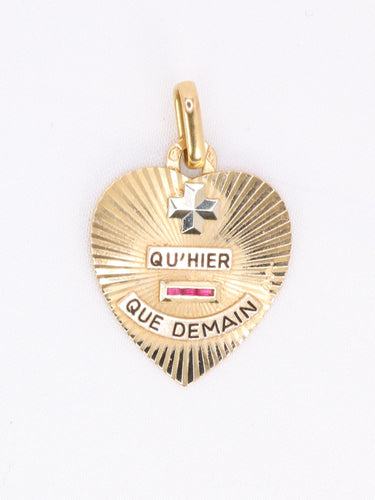 Médaille amour AUGIS coeur Plus qu'hier moins que demain or jaune rubis