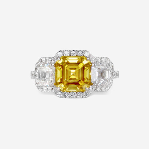 Bague Bague en diamant émeraude carrée jaune olive intense de 2,55 carats HRD 58 Facettes R517