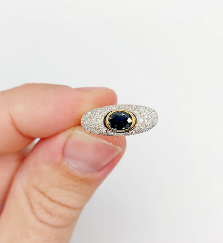 Bague 51 Bague jonc vintage or jaune 18k saphir naturel et pavé de diamant 58 Facettes A06171