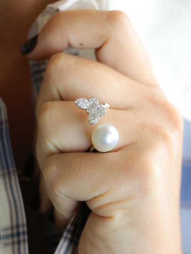 Bague toi et moi Perle & Papillon or blanc diamants