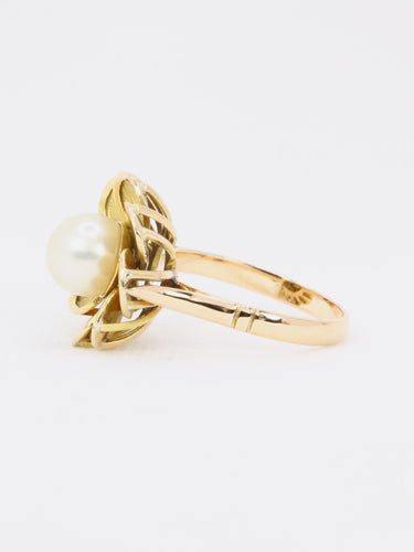 Bague 52 Bague fleur vintage perle or jaune 58 Facettes 1136.3