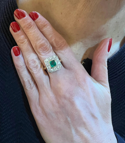 Bague 52 Bague Style Art Déco Emeraude Colombienne, Diamants 58 Facettes BEM47