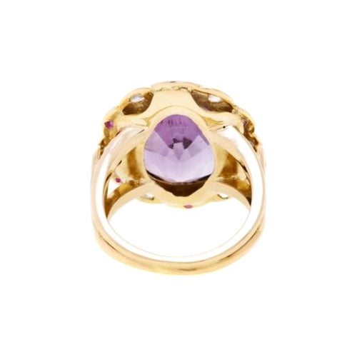 Bague 51 Bague Pompadour Améthyste Saphirs Roses Diamants Or Rose 14 Carats 58 Facettes B343