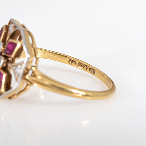 Bague 53 Bague édouardienne antique en or jaune, platine, rubis et diamants 58 Facettes G13951
