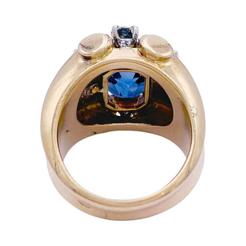 Bague 57 Bague vintage "Tank" saphir, diamants, or jaune et platine. 58 Facettes 32531