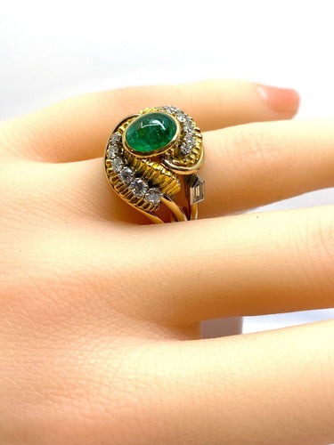 Bague 51.5 Bague en or jaune et platine, émeraude et diamants 58 Facettes AB539