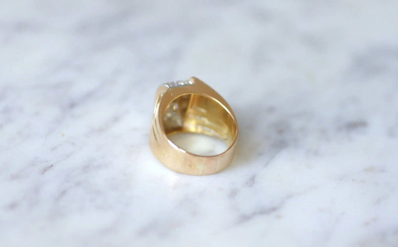 Bague 54 Bague Dome Tank diamants, or et platine 58 Facettes