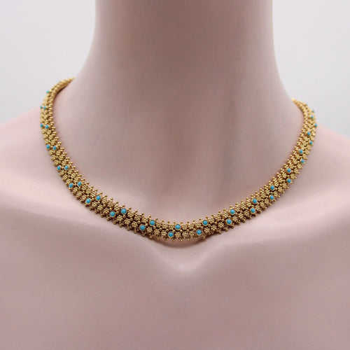 Collier Collier portugais en or 19,2 carats et turquoise de style néo-étrusque 58 Facettes