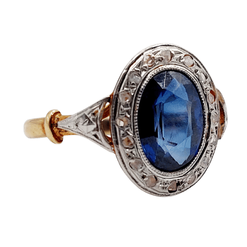 Bague 50 Bague pompadour art deco or rose 18k saphir et diamants taille rose (circa 1910) 58 Facettes A06152