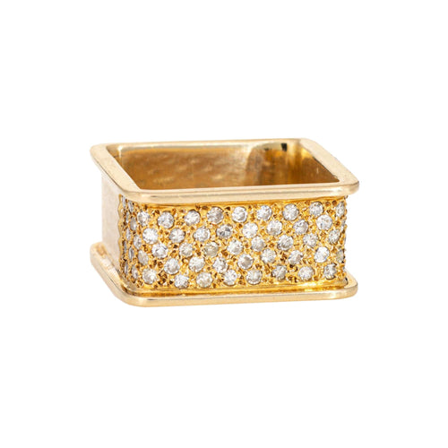 Bague 58 Bague carrée en or jaune 14 carats avec diamants des années 70, bijou vintage 58 Facettes G13949