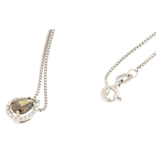 Pendentif Collier en or blanc avec diamant taille poire fantaisie marron et brillants 58 Facettes G3516