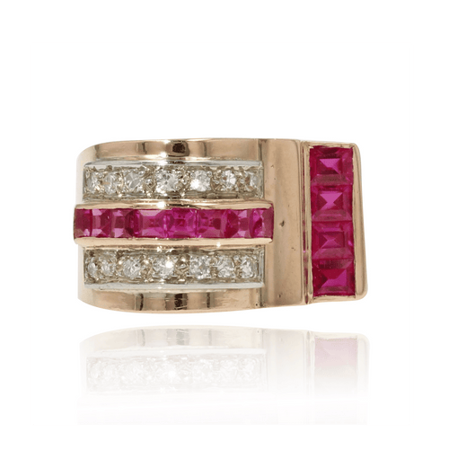 Bague 53 Bague tank asymétrique diamants rubis 58 Facettes 21-351