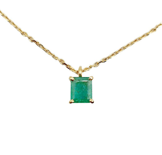 Collier Collier et pendentif vintage or jaune et émeraude en sertis griffes 58 Facettes A05509