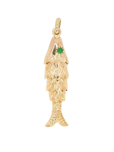 Pendentif charms vintage poisson articulé or jaune chrysoprase 58 Facettes 1099.19
