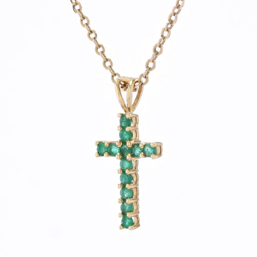 Collier Croix or jaune émeraudes 58 Facettes 24-328B