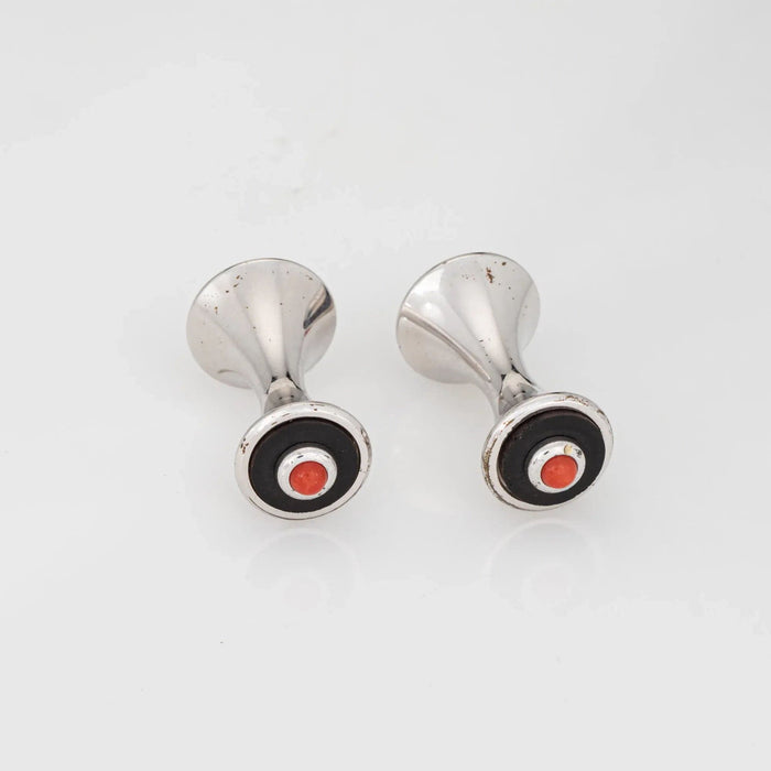 Boutons de manchette CARTIER - Boutons de manchette en argent sterling avec onyx corail 58 Facettes G13667