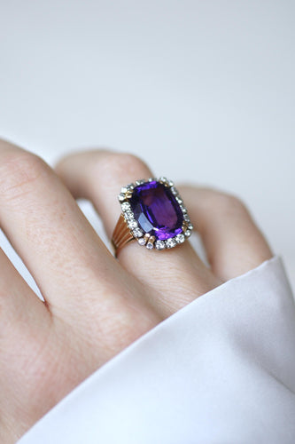 55 Bague Cocktail Améthyste et Diamants 58 Facettes
