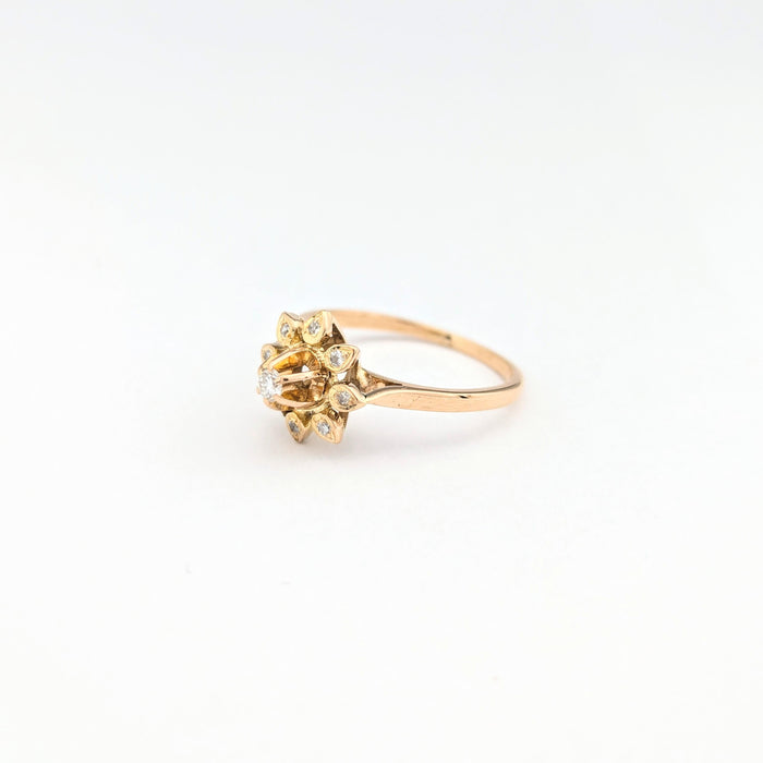 Bague florale or jaune diamants